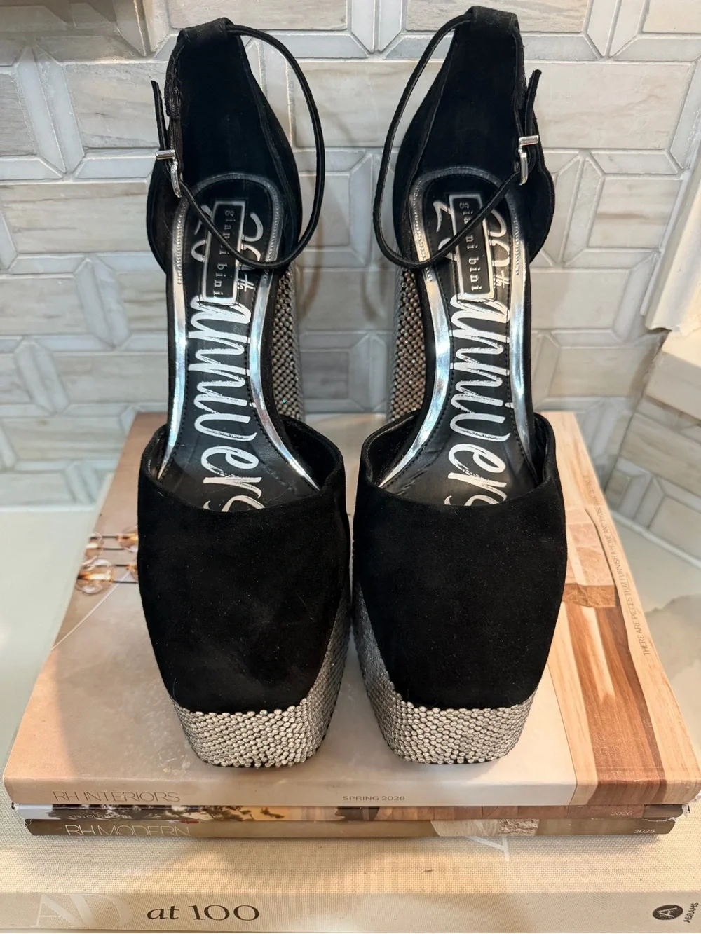 Black Rhinestone Platform Mary Jane with Ankle Strap